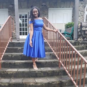 Satin Blue Corset Back Bridesmaid Dress